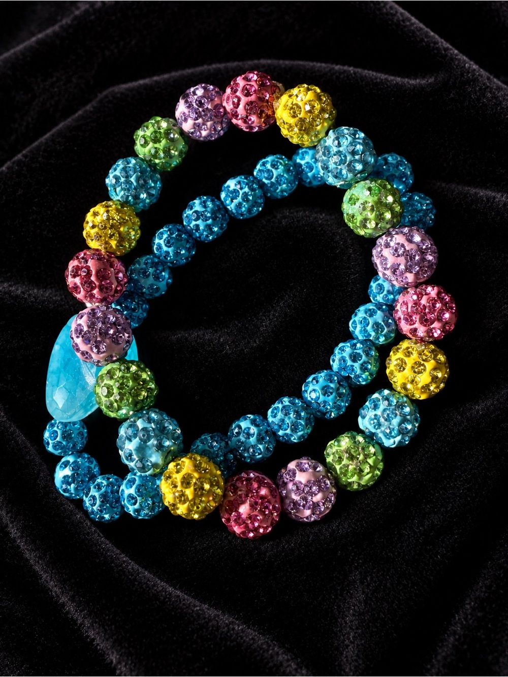 Multicolor Sparkle Bead Stretch Bracelets- Vibrant Blue, Pink, Yellow & Green